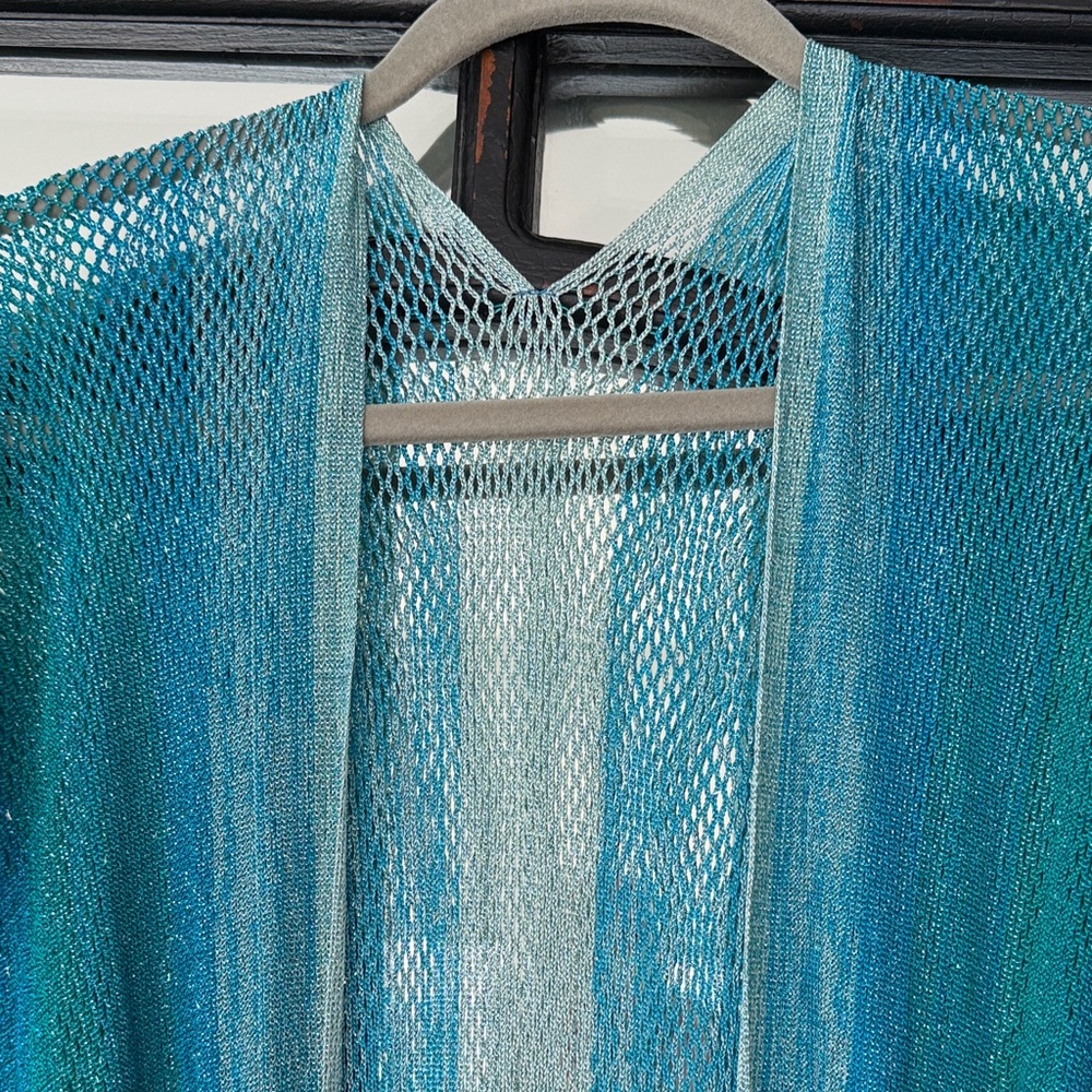 Luli Fama Sheer Blue Ombre Fringe long kaftan - Picture 4 of 5